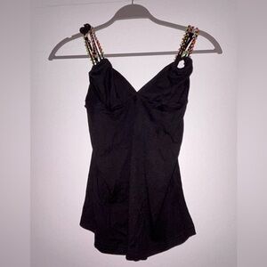 NWT Yuka Black Beaded Strap Women's Top